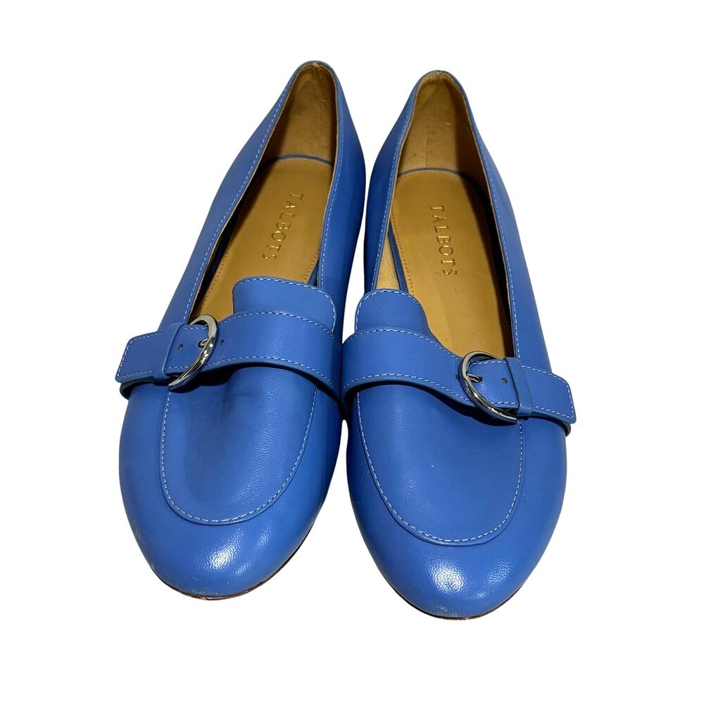 Talbots blue leather loafer flats US 9.5M silver buckle casual slip on shoes